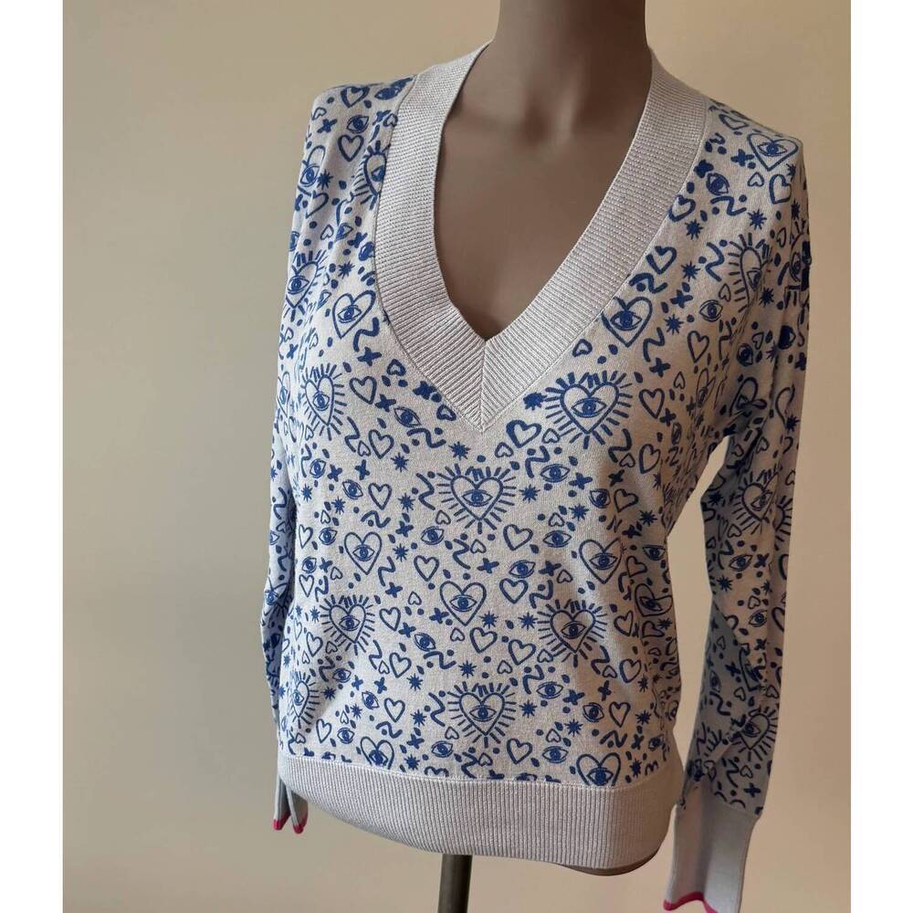 NEW WISPR women's doodle v sweater in frost blue